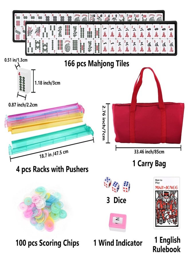 GOLDGE American Mahjong Tile Set - 166 White Tiles, 4 All-in-One Color Racks with Pushers, 3 Dice, Portable Red Carrying Bag - Complete Mahjong Game Set - Image 2